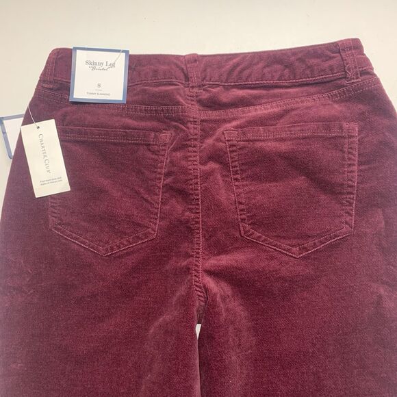 Charter Club Pant Bristol Tummy Slimming Skinny Leg Velvet Maroon Sz 8 MSRP $59 - Picture 7 of 11